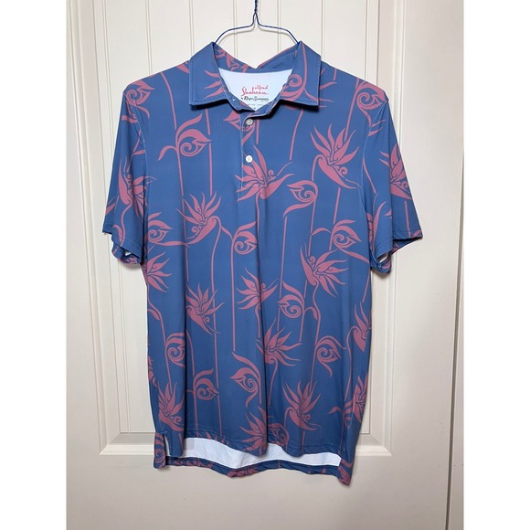 reyn spooner Other - Reyn Spooner Alfred Shaheen Mens Medium Blue Pink Bird of Paradise Polo Shirt